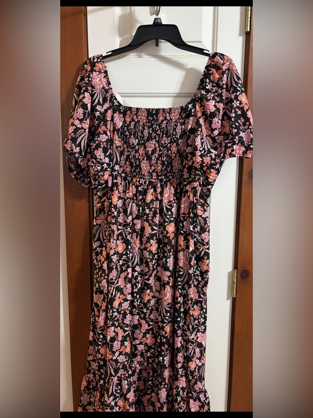 Maurices Black Floral Smocked Dress with Pink & Orange Blooms